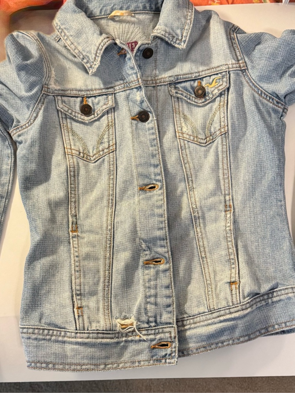 Hollister Light Blue Denim Jacket with Contrast Stitching